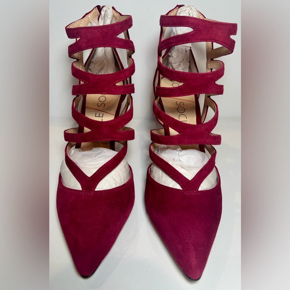 Sole Society SHAYLEY Suede Dark Red Strappy Heels Size 8.5 - Picture 2 of 12